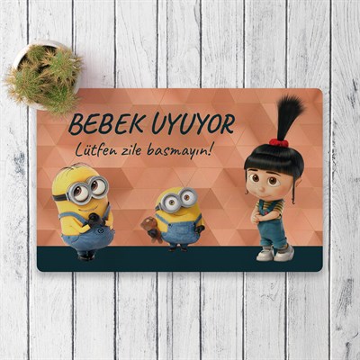 Vagonik Minyonlar Bebek Uyuyor Dijital Baskılı 50x70cm Dekoratif Çok Amaçlı Iç Ve Dış Kapı Paspası