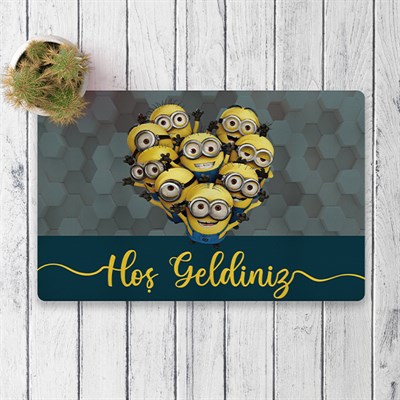 Vagonik Minyonlar Hoşgeldiniz Dijital Baskılı 50x70cm Dekoratif Çok Amaçlı Iç Ve Dış Kapı Paspası