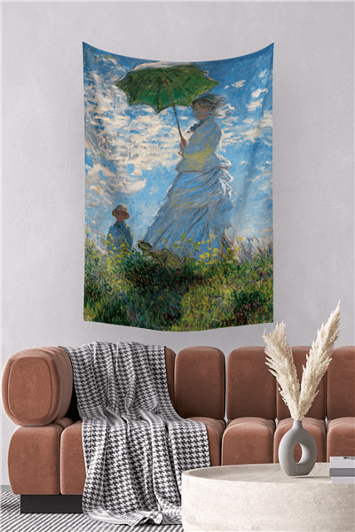 Vagonik Monet Gezinti Şemsiyeli Kadın Duvar Örtüsü Halısı