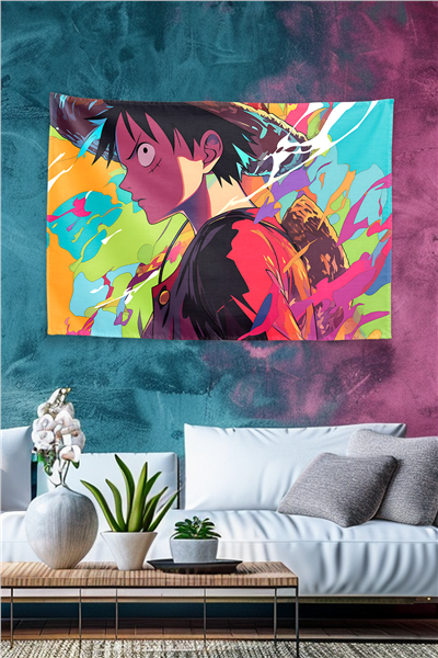 Vagonik Monkey D Luffy Graffiti Vibrant Style Duvar Örtüsü Tapestry