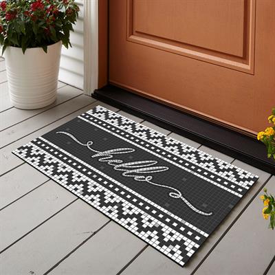 Vagonik Mozaik Desenli Hello Dijital Baskılı 50x70cm Dekoratif Çok Amaçlı Iç Ve Dış Kapı Paspası