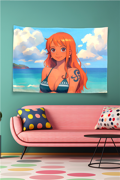 Vagonik Nami Beach Vibe Anime Girl Duvar Örtüsü Tapestry