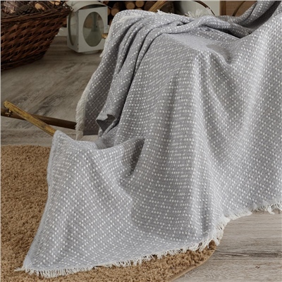 Vagonik Natural Keten Koltuk Örtüsü | Kara Tezgah Dokuma Koltuk Şalı - Gri