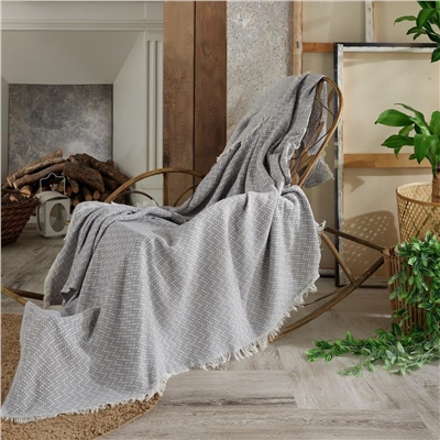 Vagonik Natural Keten Koltuk Örtüsü | Kara Tezgah Dokuma Koltuk Şalı - Gri