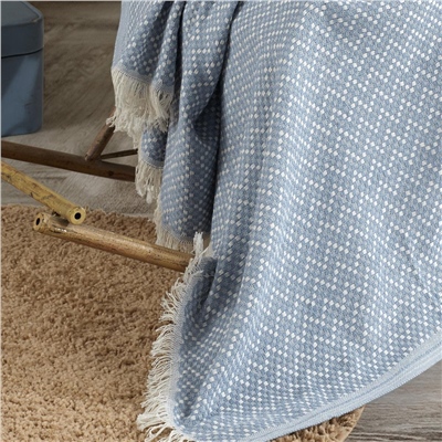 Vagonik Natural Keten Koltuk Örtüsü | Kara Tezgah Dokuma Koltuk Şalı - Mavi