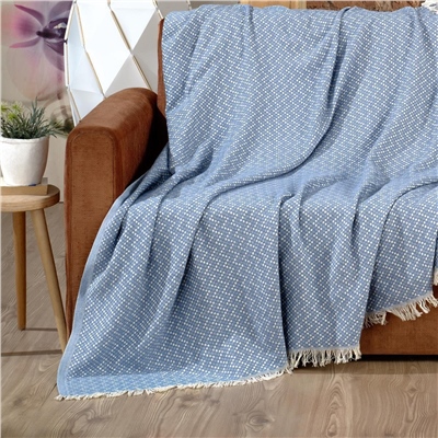 Vagonik Natural Keten Koltuk Örtüsü | Kara Tezgah Dokuma Koltuk Şalı - Mavi