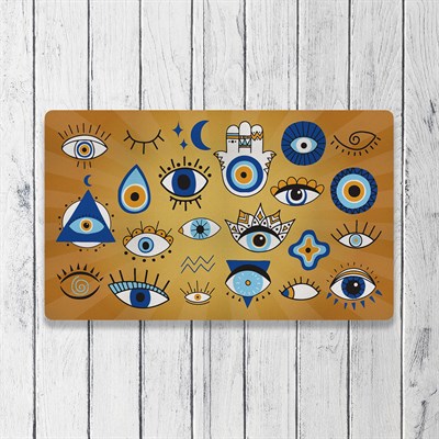 Vagonik Nazar Boncuğu Desenli Dijital Baskılı 50x70cm Dekoratif Çok Amaçlı Iç Ve Dış Kapı Paspası