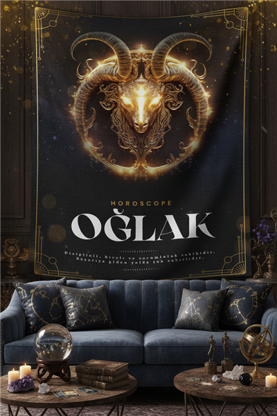 Vagonik Oğlak burcu Astroloji Temalı Mistik Desenli Duvar Örtüsü Tapestry Desen 468