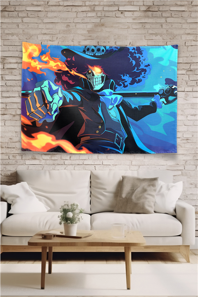 Vagonik One Piece Brook Soul King Flames Duvar Örtüsü Tapestry