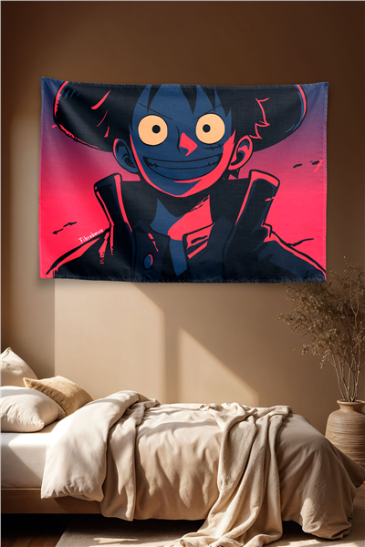 Vagonik One Piece Luffy Big Eyes Red Sunset Duvar Örtüsü Tapestry