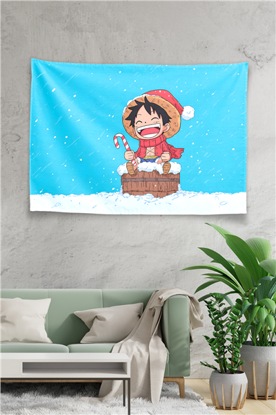 Vagonik One Piece Luffy Christmas Big Smile Duvar Örtüsü Tapestry
