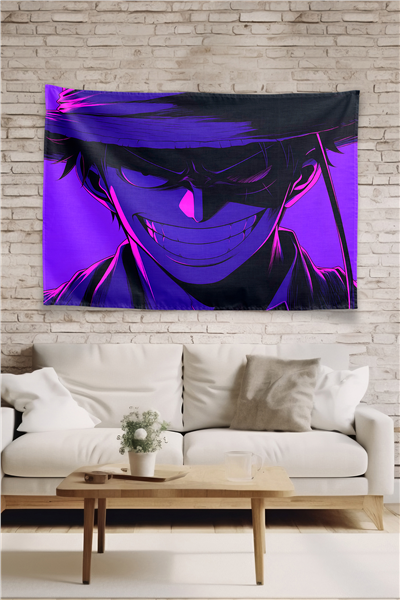 Vagonik One Piece Luffy Grin Purple Hues Duvar Örtüsü Tapestry