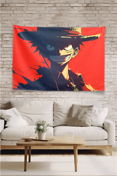 Vagonik One Piece Luffy Hat And Grin Duvar Örtüsü Tapestry