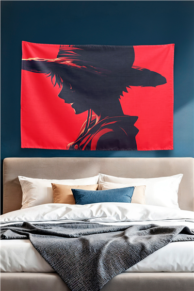 Vagonik One Piece Luffy Minimalist Smile Duvar Örtüsü Tapestry