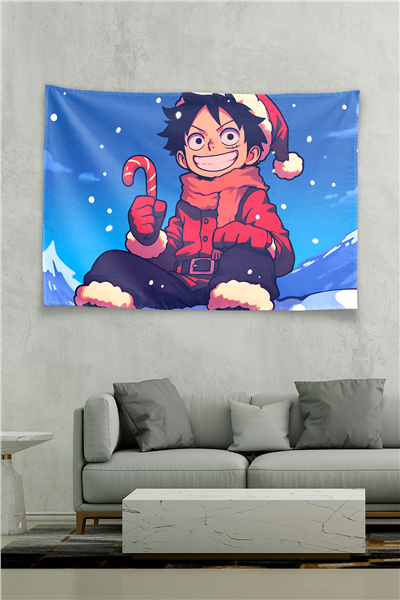 Vagonik One Piece Luffy Santa Hat Candy Cane Duvar Örtüsü Tapestry