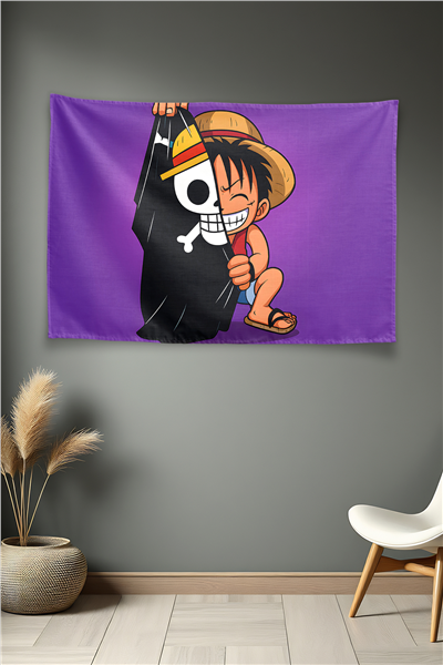 Vagonik One Piece Luffy With Straw Hat Pirates Flag Duvar Örtüsü Tapestry