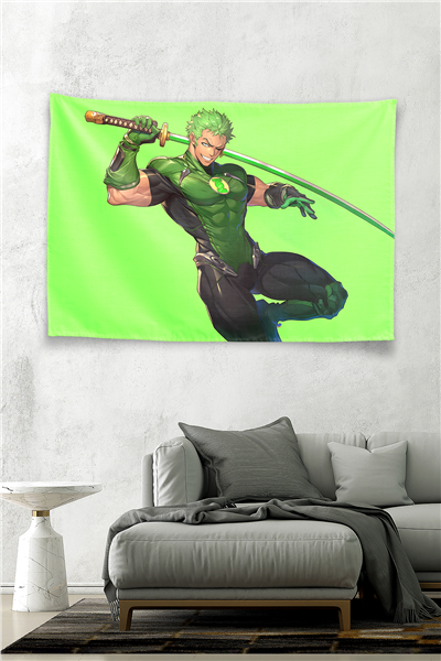 Vagonik One Piece Roronoa Zoro As Green Lantern Crossover Duvar Örtüsü Tapestry