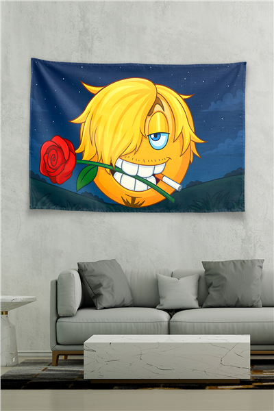 Vagonik One Piece Sanji Blonde Smirk Emoji Duvar Örtüsü Tapestry