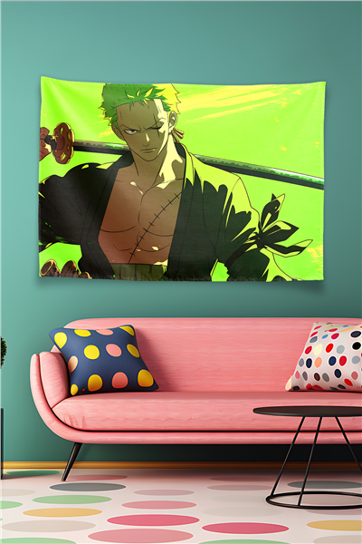 Vagonik One Piece Zoro Green Aura Duvar Örtüsü Tapestry