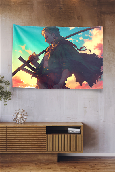Vagonik One Piece Zoro With His Swords At Sunset Duvar Örtüsü Tapestry