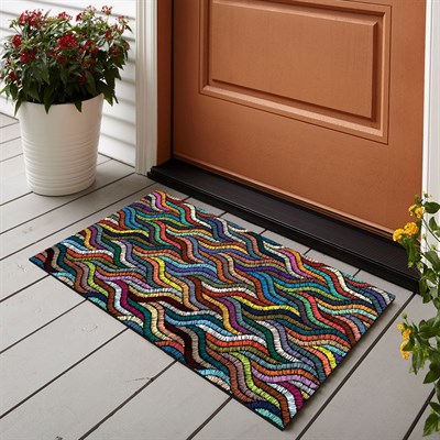 Vagonik Örgü Nakış Desenli Dijital Baskılı 50x70cm Dekoratif Çok Amaçlı Iç Ve Dış Kapı Paspası