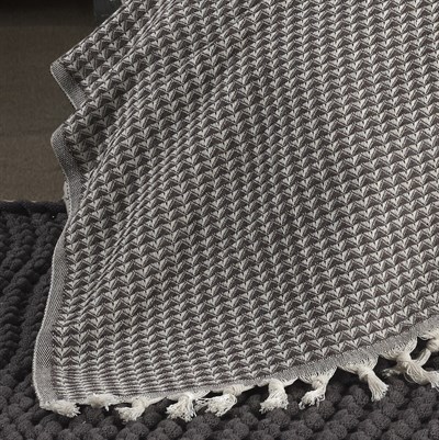 Vagonik Piramit Çift Kişilik Yatak Örtüsü 200 X 230 Cm Pike Pamuklu Koltuk Kanepe Örtüsü Püsküllü - Kahve