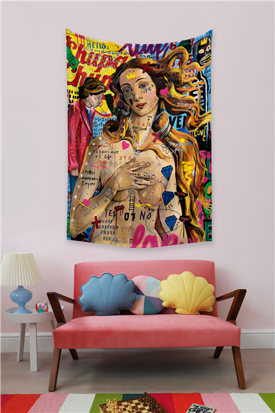Vagonik Pop Art Botticelli Venüsün Doğuşu Grafiti Duvar Örtüsü Halısı