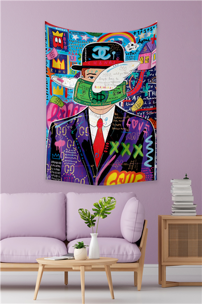 Vagonik Pop Art Rene Magritte Adamın Oğlu Grafiti Duvar Örtüsü Halısı