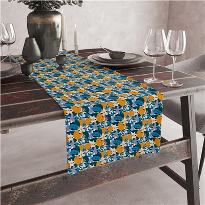 Vagonik Portakal  Çiçeği Desenli Dijital Baskılı Runner 140x40 cm