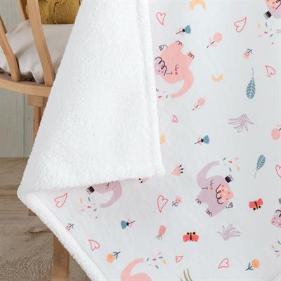 Vagonik Puffy Bebek Battaniyesi 80x80 Cm Fil desenli Pembe Melis Koyun Tüyü Battaniye