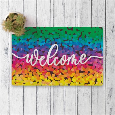 Vagonik Rainbow Welcome Dijital Baskılı 50x70cm Dekoratif Çok Amaçlı Iç Ve Dış Kapı Paspası