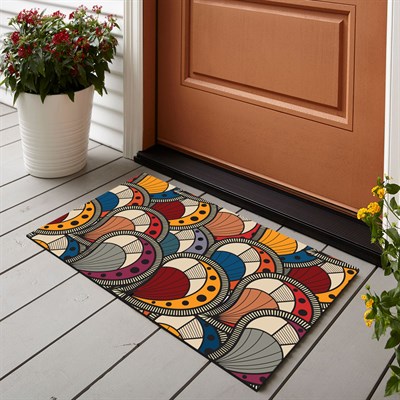 Vagonik Retro Desenli Dijital Baskılı 50x70cm Dekoratif Çok Amaçlı Iç Ve Dış Kapı Paspası