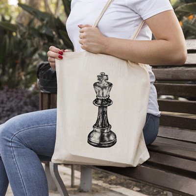 Vagonik Satranç Şah Baskılı Ham Bez Kanvas Çanta 240 Gr.