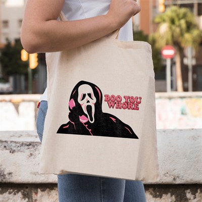Vagonik Scream Boo You Whore Baskılı Ham Bez Kanvas Çanta