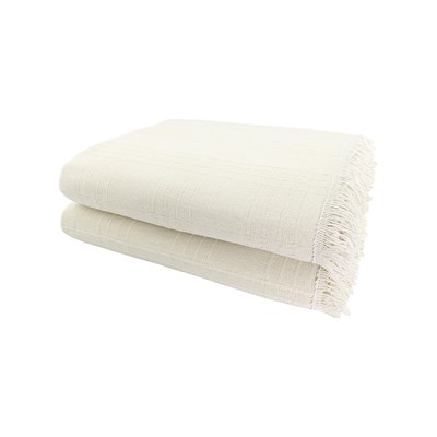 Vagonik Sedir Natural Keten Sık Dokuma Beyaz Çizgili Koltuk Örtüsü 170x210 cm