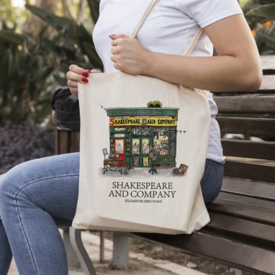 Vagonik Shakespeare And Company Baskılı Ham Bez Kanvas Çanta 240 Gr.