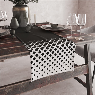 Vagonik Siyah Beyaz Puantiye Desenli Dijital Baskılı Runner 140x40 cm