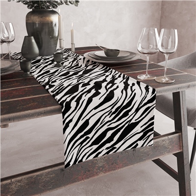 Vagonik Siyah Beyaz Zebra Desenli Dijital Baskılı Runner 140x40 cm