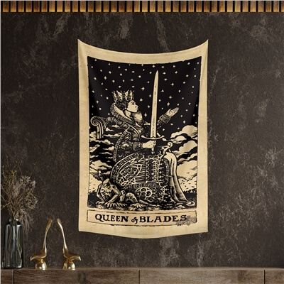 Vagonik Tarot Kartı Queen of Blades Duvar Örtüsü Halısı 140x100 Cm-70x100 Cm
