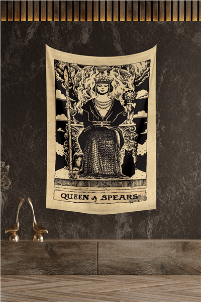 Vagonik Tarot Kartı Queen Of Spears Duvar Örtüsü Halısı