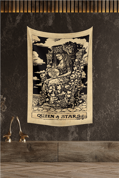 Vagonik Tarot Kartı Queen Of Stars Duvar Örtüsü Halısı