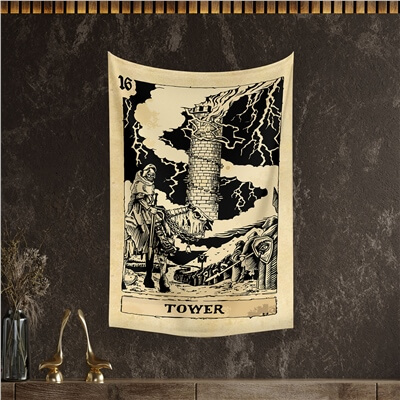 Vagonik Tarot Kartı Tower Duvar Örtüsü Halısı 140x100 Cm-70x100 Cm