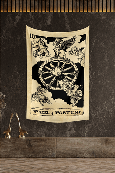 Vagonik Tarot Kartı Wheel And Fortune Duvar Örtüsü Halısı