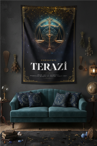 Vagonik Terazi burcu Astroloji Temalı Mistik Desenli Duvar Örtüsü Tapestry Desen 467