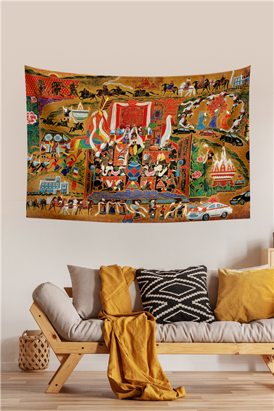 Vagonik Tibet Etnik Desen Budist Thangka Ve Mandala Bohem Duvar Örtüsü Halısı