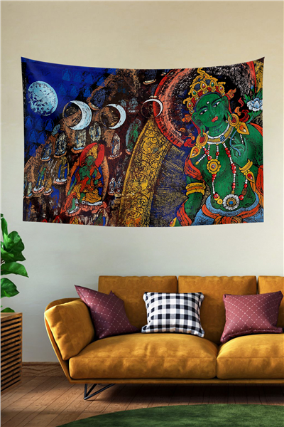 Vagonik Tibet Etnik Desen Budist Thangka Ve Mandala Bohem Duvar Örtüsü Halısı