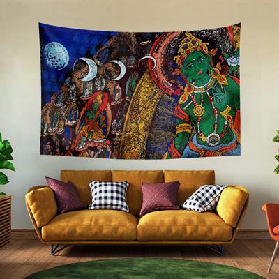 Vagonik Tibet Etnik Desen Budist Thangka Ve Mandala Bohem Duvar Örtüsü Halısı 140x100 Cm-70x100 Cm