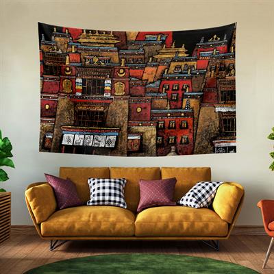 Vagonik Tibet Etnik Desen Budist Thangka Ve Mandala Bohem Duvar Örtüsü Halısı 140x100 Cm-70x100 Cm