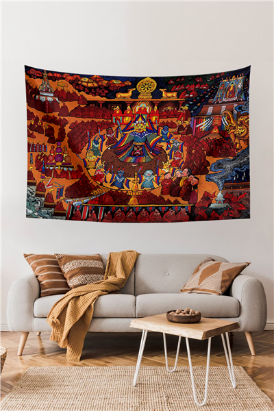 Vagonik Tibet Etnik Desen Budist Thangka Ve Mandala Bohem Duvar Örtüsü Halısı