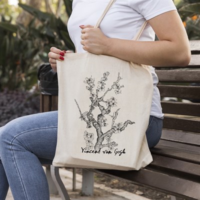 Vagonik Van Gogh Badem Ağacı Baskılı Ham Bez Kanvas Çanta 240 gr